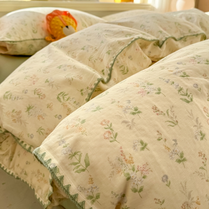 91家纺网 家纺一手货源 找家纺 （总）对白 2026新款A类全棉纯棉有氧双层纱贝壳边三角针四件套