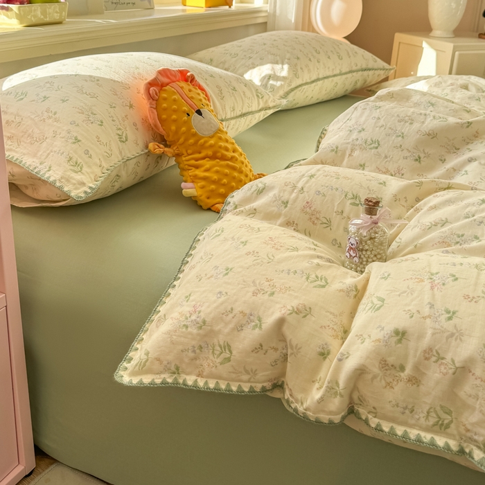 91家纺网 家纺一手货源 找家纺 （总）对白 2026新款A类全棉纯棉有氧双层纱贝壳边三角针四件套