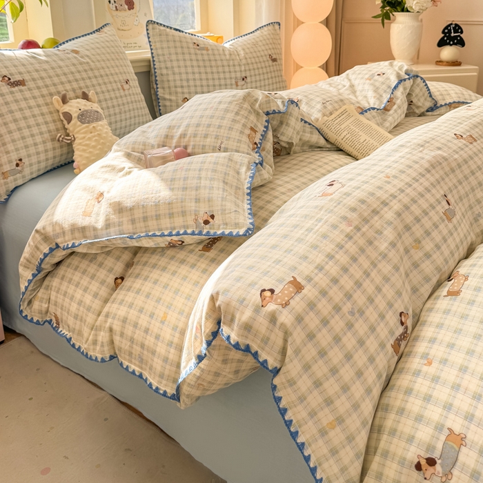 91家纺网 家纺一手货源 找家纺 （总）对白 2026新款A类全棉纯棉有氧双层纱贝壳边三角针四件套