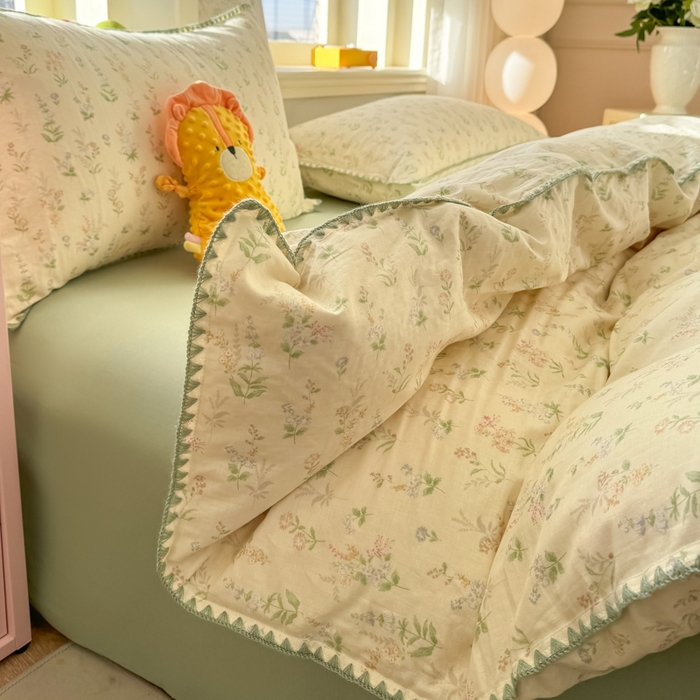 91家纺网 家纺一手货源 找家纺 （总）对白 2026新款A类全棉纯棉有氧双层纱贝壳边三角针四件套