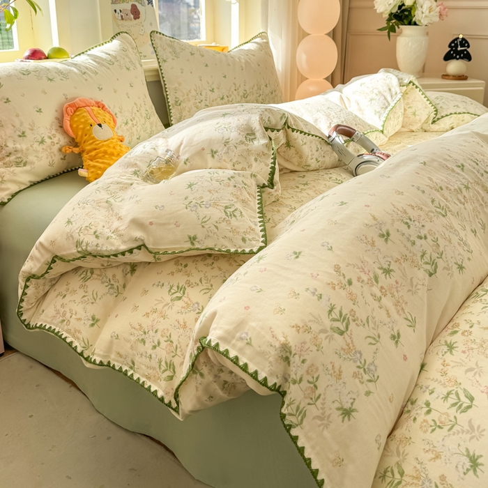 91家纺网 家纺一手货源 找家纺 （总）对白 2026新款A类全棉纯棉有氧双层纱贝壳边三角针四件套