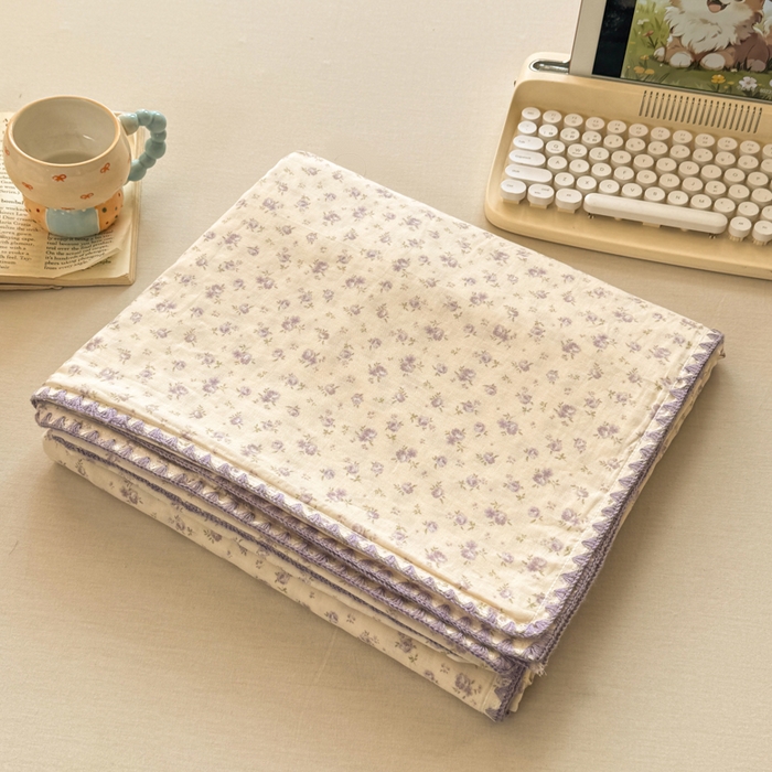 91家纺网 家纺一手货源 找家纺 对白 2026新款A类全棉纯棉有氧双层纱贝壳边三角针四件套 雾岛听风