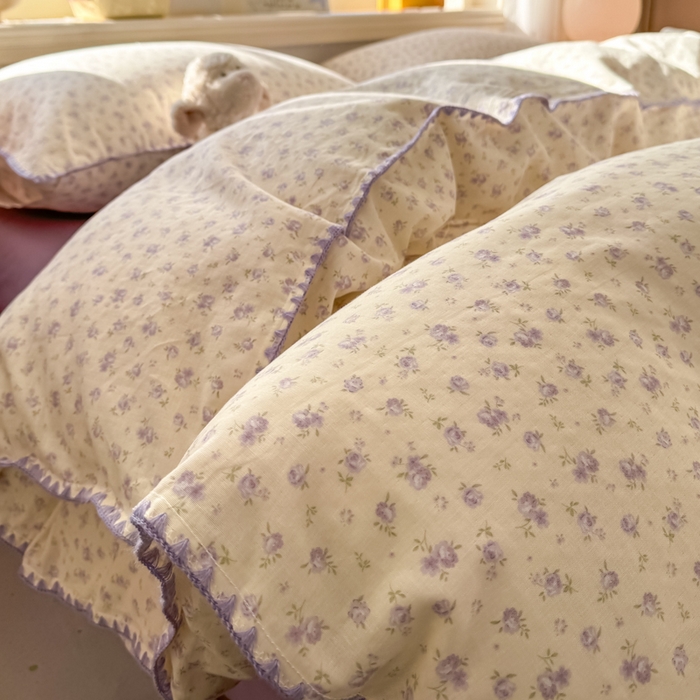 91家纺网 家纺一手货源 找家纺 对白 2026新款A类全棉纯棉有氧双层纱贝壳边三角针四件套 雾岛听风