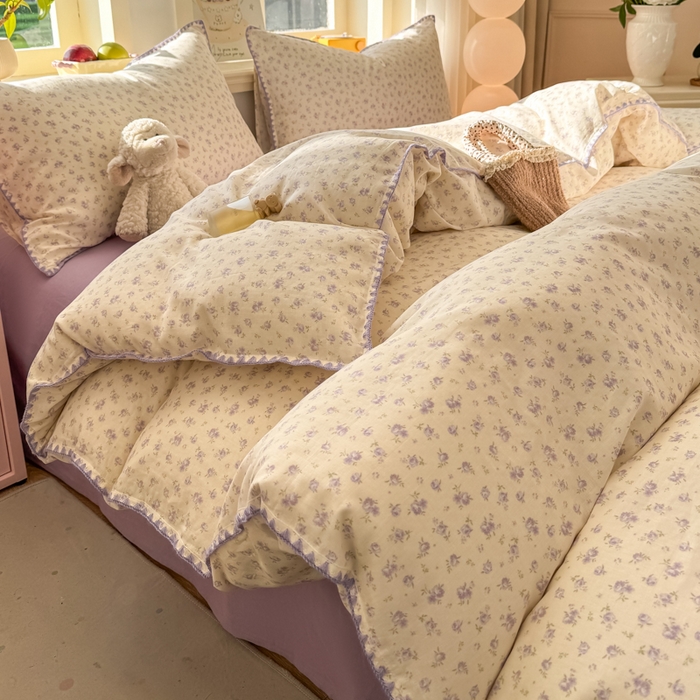 对白 2026新款A类全棉纯棉有氧双层纱贝壳边三角针四件套 雾岛听风