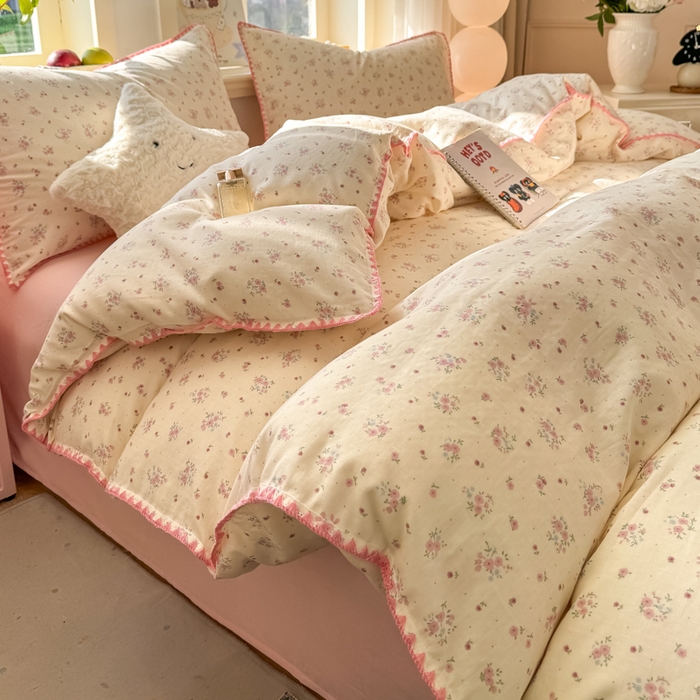 91家纺网 家纺一手货源 找家纺 对白 2026新款A类全棉纯棉有氧双层纱贝壳边三角针四件套 窈窕淑女