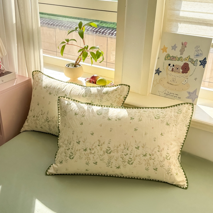 91家纺网 家纺一手货源 找家纺 对白 2026新款A类全棉纯棉有氧双层纱贝壳边三角针四件套 盛夏