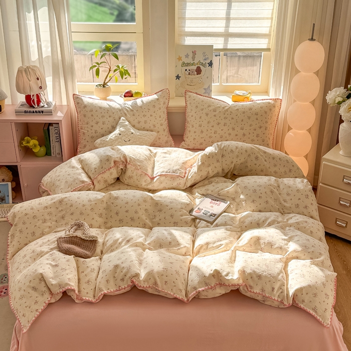 91家纺网 家纺一手货源 找家纺 对白 2026新款A类全棉纯棉有氧双层纱贝壳边三角针四件套 窈窕淑女