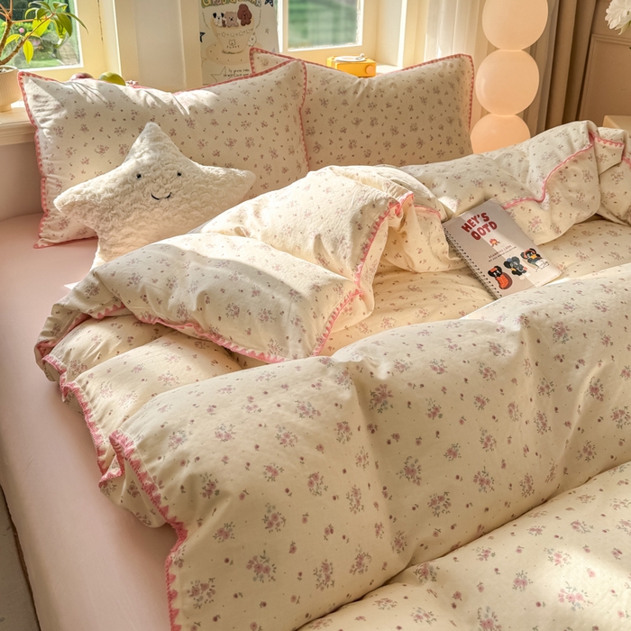 91家纺网 家纺一手货源 找家纺 对白 2026新款A类全棉纯棉有氧双层纱贝壳边三角针四件套 窈窕淑女