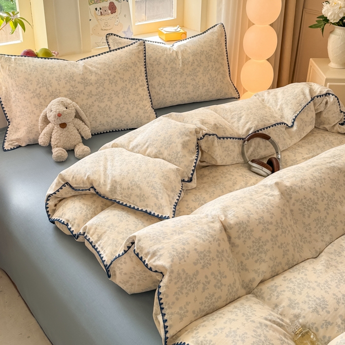 91家纺网 家纺一手货源 找家纺 对白 2026新款A类全棉纯棉有氧双层纱贝壳边三角针四件套 清白之年