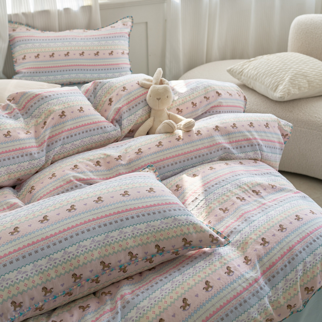 91家纺网 家纺一手货源 找家纺 （总）洋铭区（原狠狠爱） 2026新款春季全棉彩边双层纱四件套