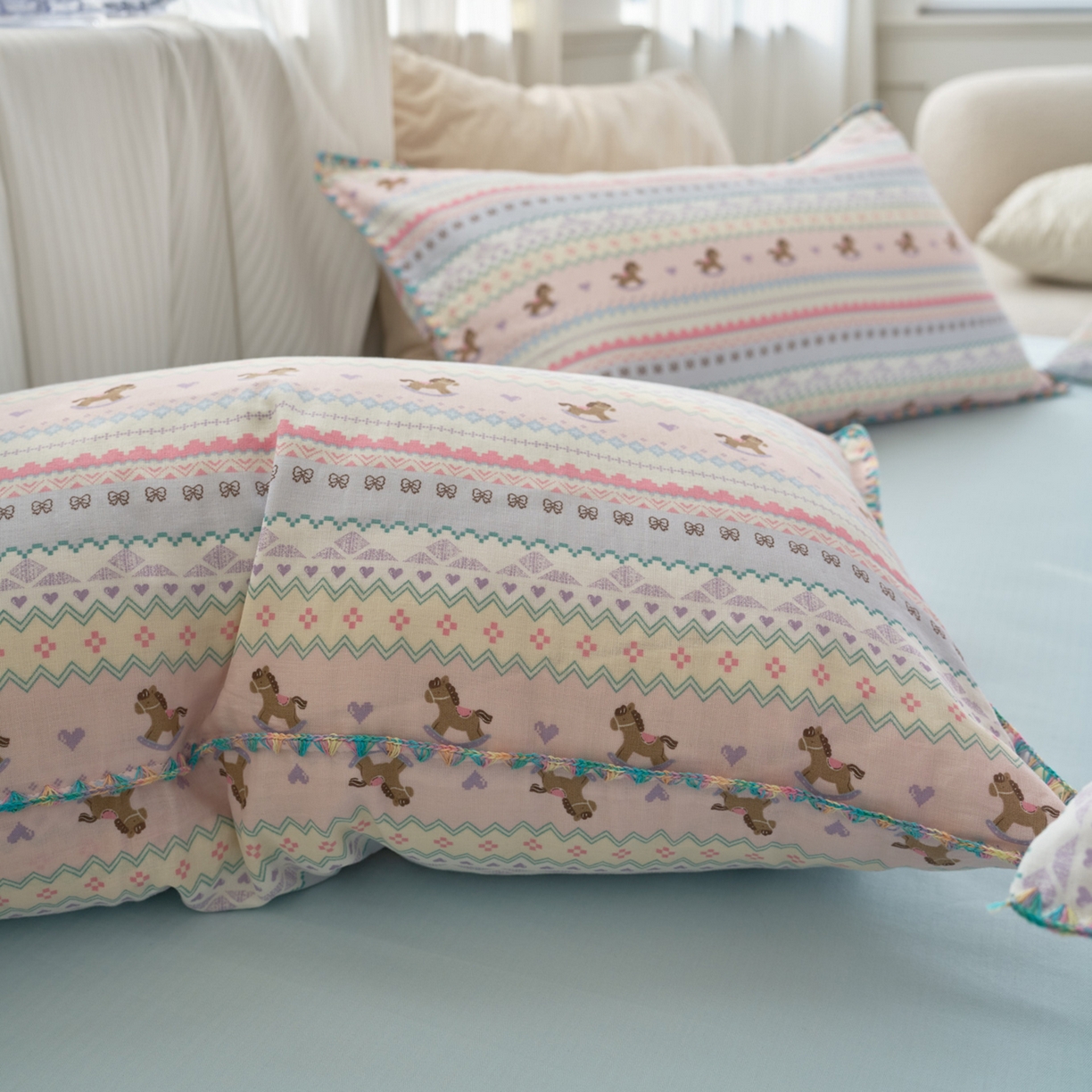 91家纺网 家纺一手货源 找家纺 （总）洋铭区（原狠狠爱） 2026新款春季全棉彩边双层纱四件套