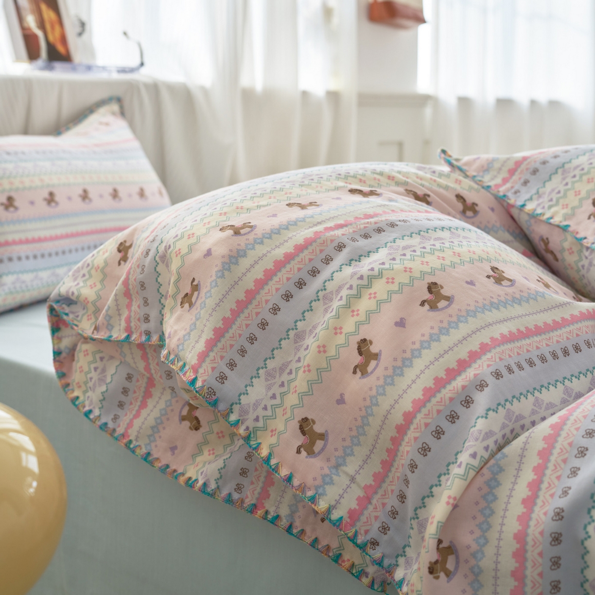 91家纺网 家纺一手货源 找家纺 （总）洋铭区（原狠狠爱） 2026新款春季全棉彩边双层纱四件套