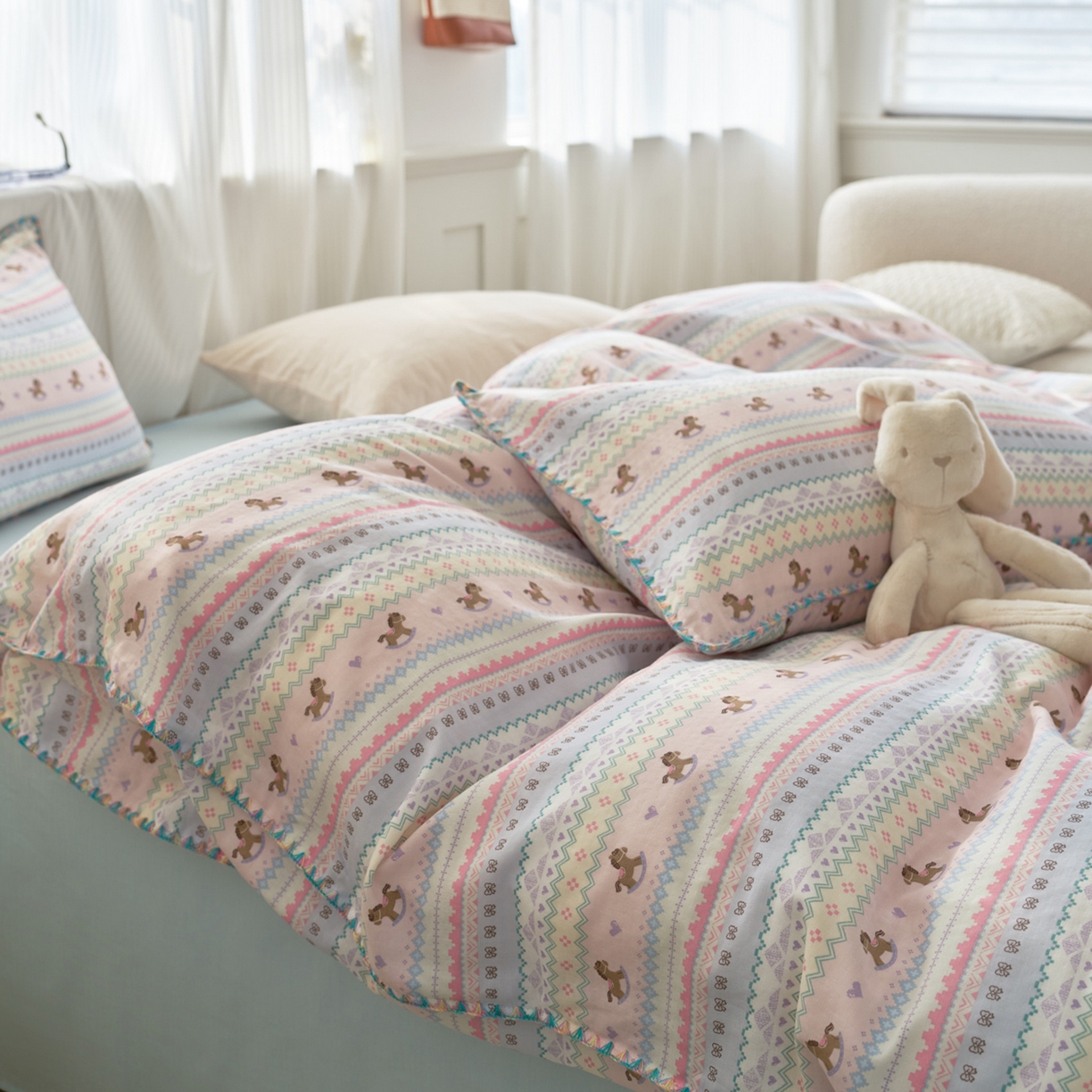 91家纺网 家纺一手货源 找家纺 （总）洋铭区（原狠狠爱） 2026新款春季全棉彩边双层纱四件套