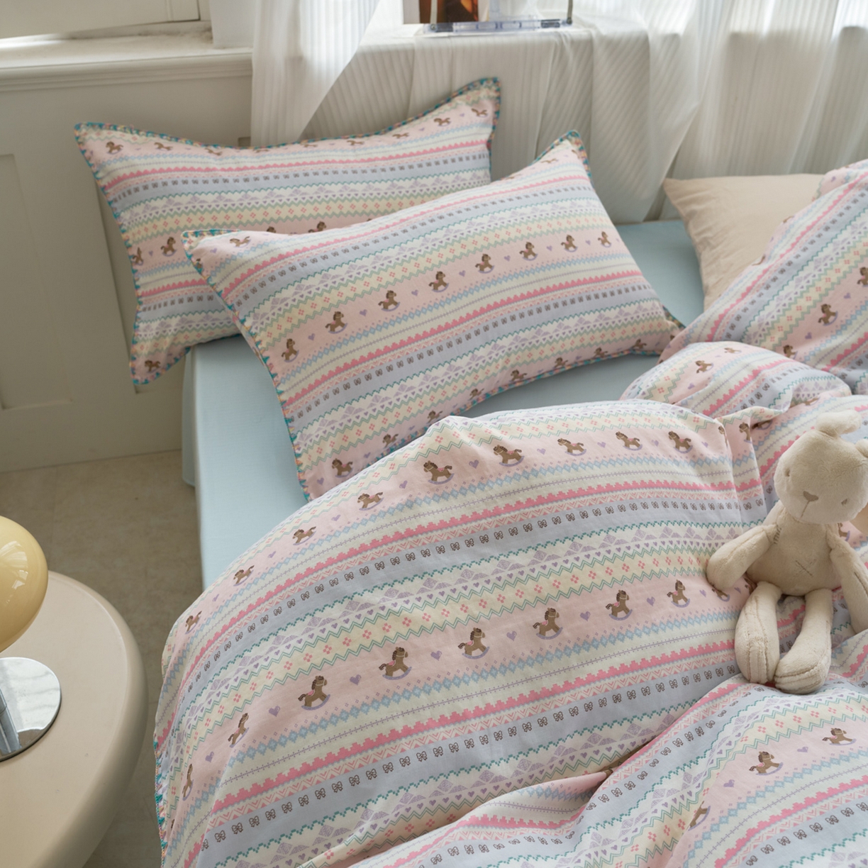 91家纺网 家纺一手货源 找家纺 （总）洋铭区（原狠狠爱） 2026新款春季全棉彩边双层纱四件套