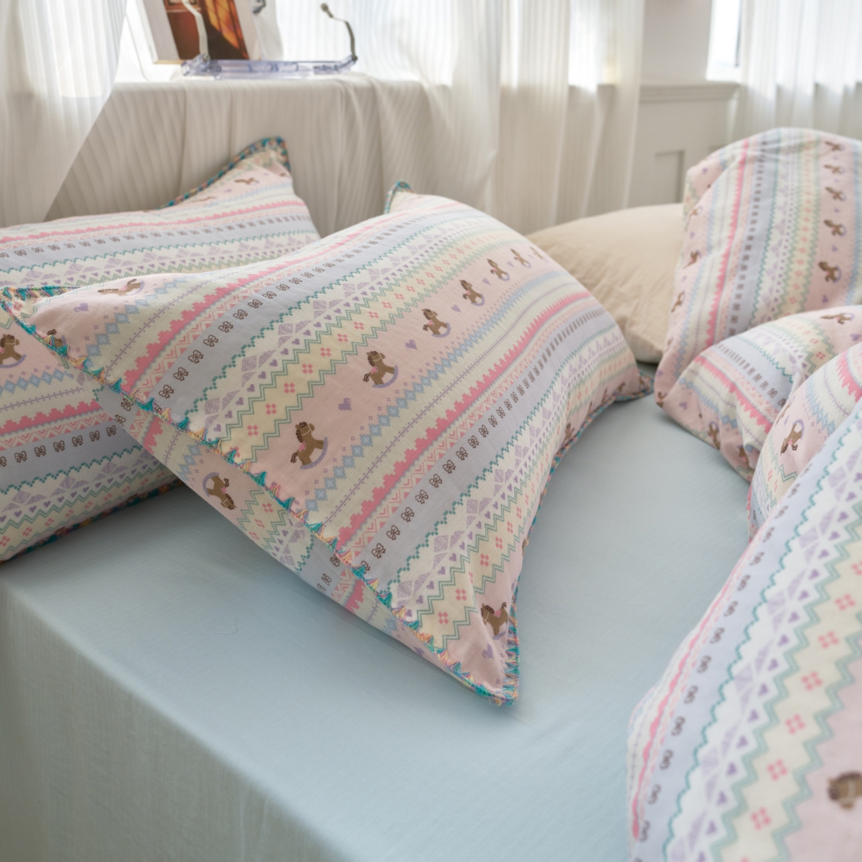 91家纺网 家纺一手货源 找家纺 （总）洋铭区（原狠狠爱） 2026新款春季全棉彩边双层纱四件套