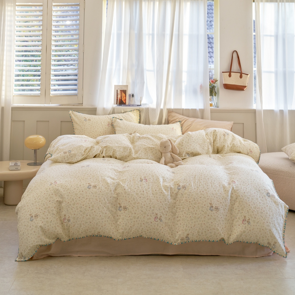 91家纺网 家纺一手货源 找家纺 （总）洋铭区（原狠狠爱） 2026新款春季全棉彩边双层纱四件套