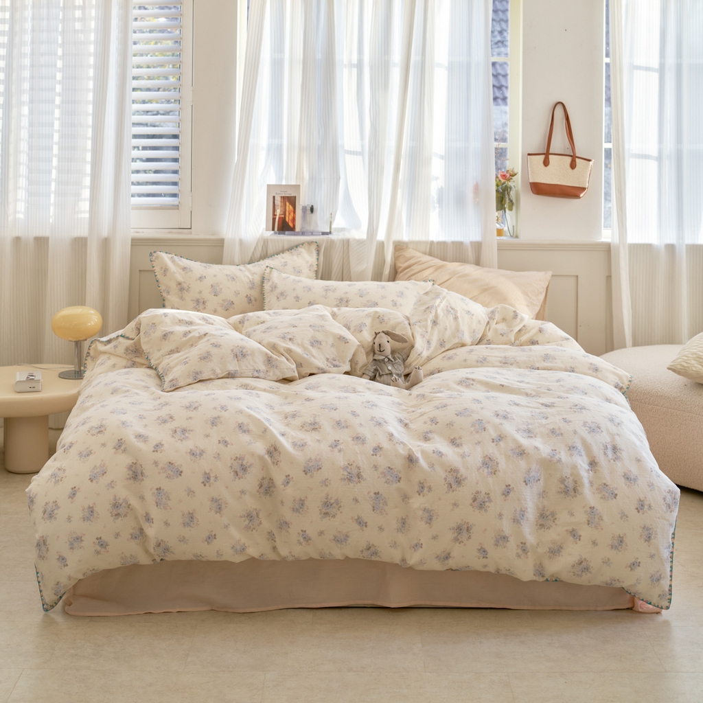 91家纺网 家纺一手货源 找家纺 （总）洋铭区（原狠狠爱） 2026新款春季全棉彩边双层纱四件套