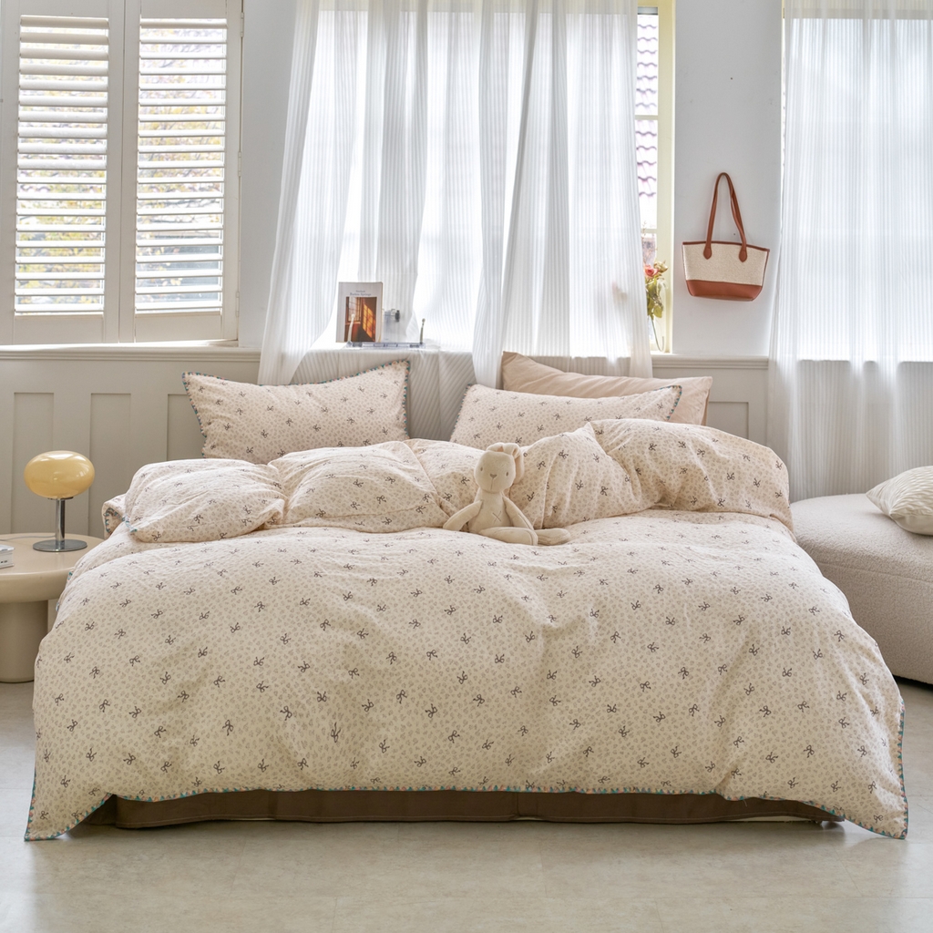 91家纺网 家纺一手货源 找家纺 （总）洋铭区（原狠狠爱） 2026新款春季全棉彩边双层纱四件套