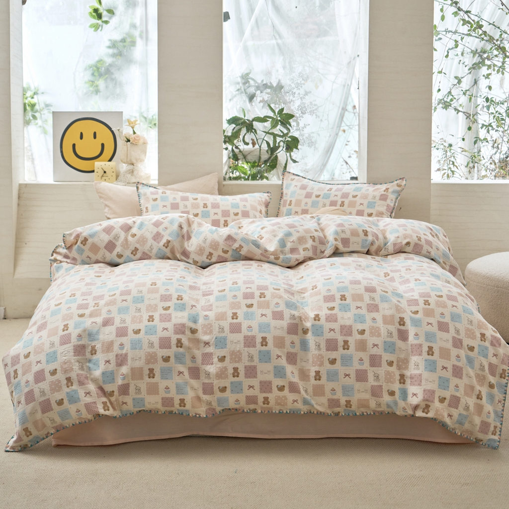 91家纺网 家纺一手货源 找家纺 （总）洋铭区（原狠狠爱） 2026新款春季全棉彩边双层纱四件套