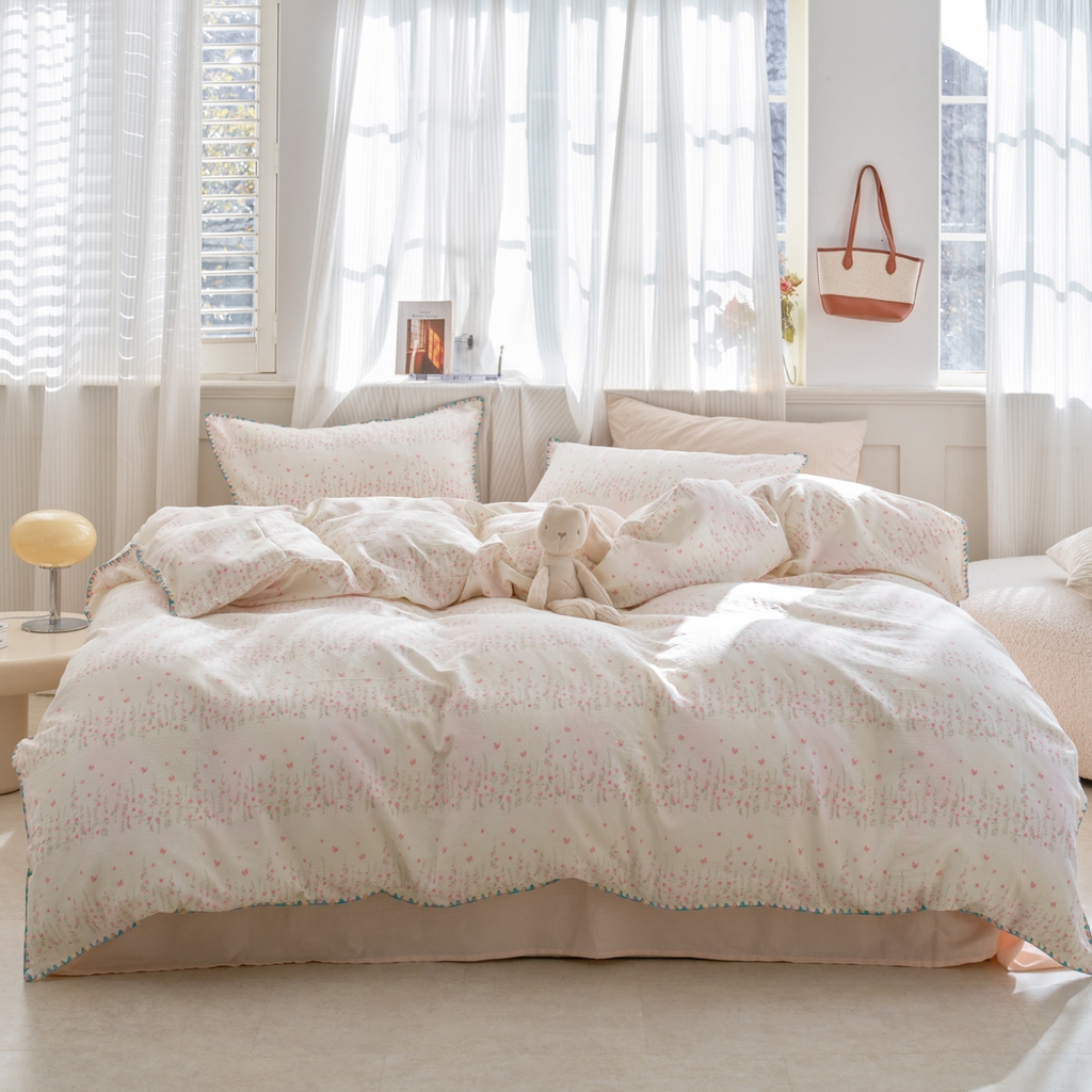 91家纺网 家纺一手货源 找家纺 （总）洋铭区（原狠狠爱） 2026新款春季全棉彩边双层纱四件套