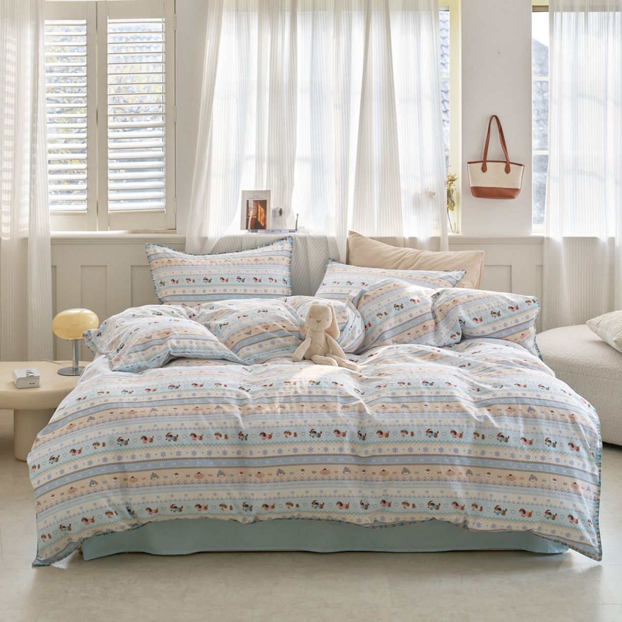 洋铭区（原狠狠爱） 2026新款春季全棉彩边双层纱四件套 波斯小懒狗