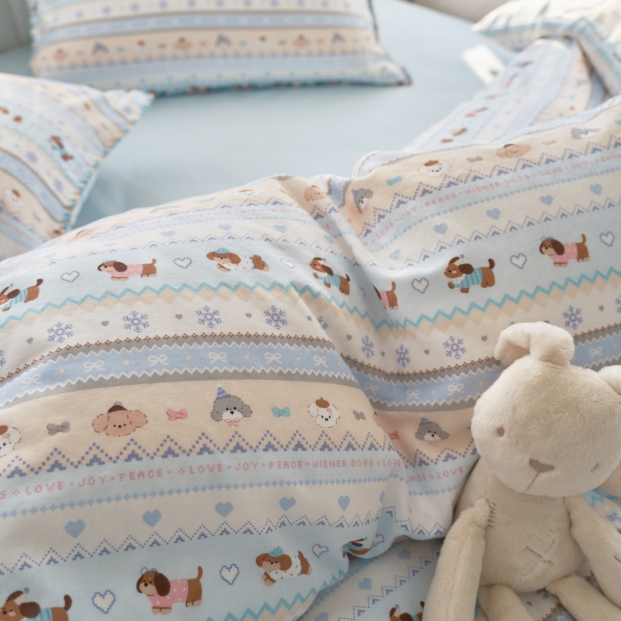 91家纺网 家纺一手货源 找家纺 洋铭区（原狠狠爱） 2026新款春季全棉彩边双层纱四件套 波斯小懒狗