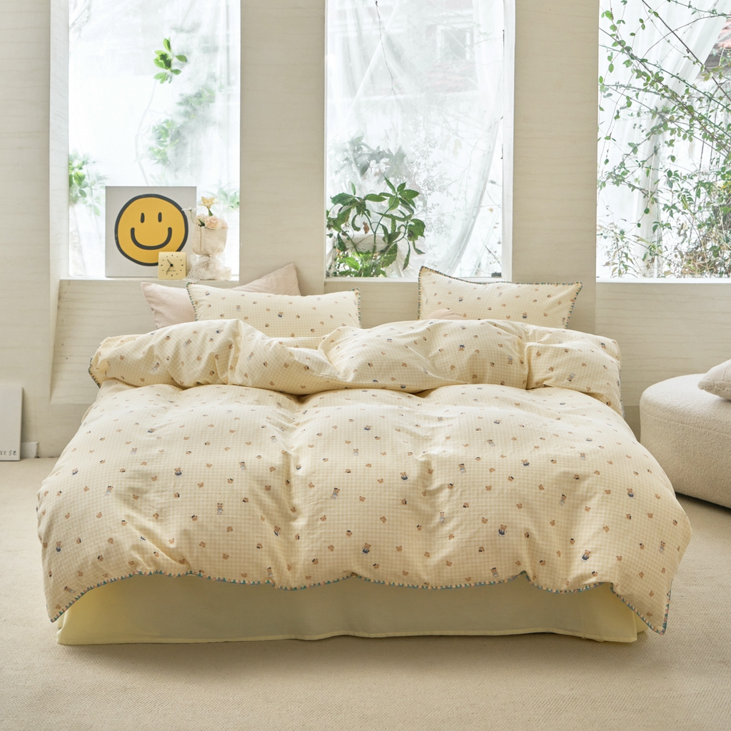 洋铭区（原狠狠爱） 2026新款春季全棉彩边双层纱四件套 格格小熊