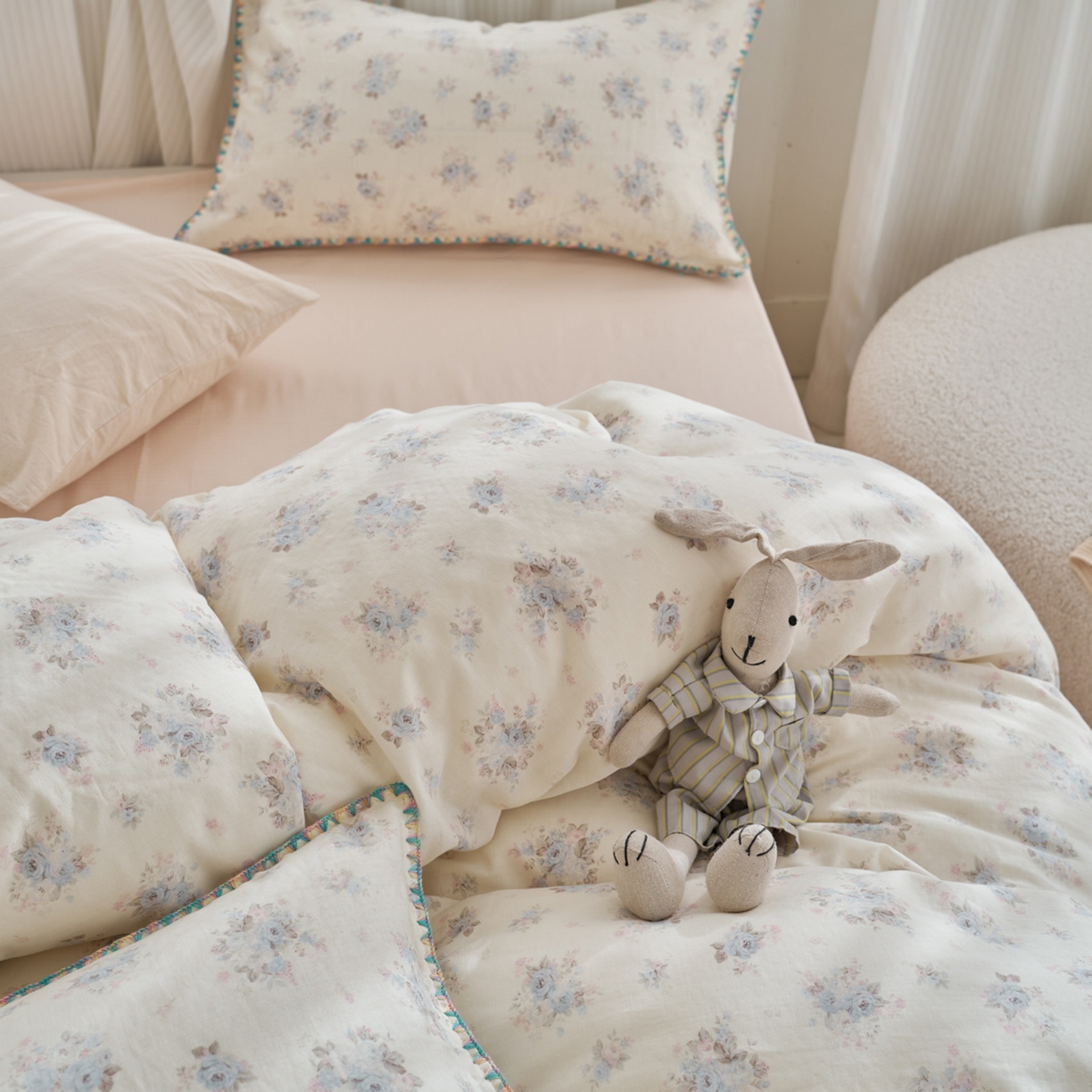 91家纺网 家纺一手货源 找家纺 洋铭区（原狠狠爱） 2026新款春季全棉彩边双层纱四件套 兰花香