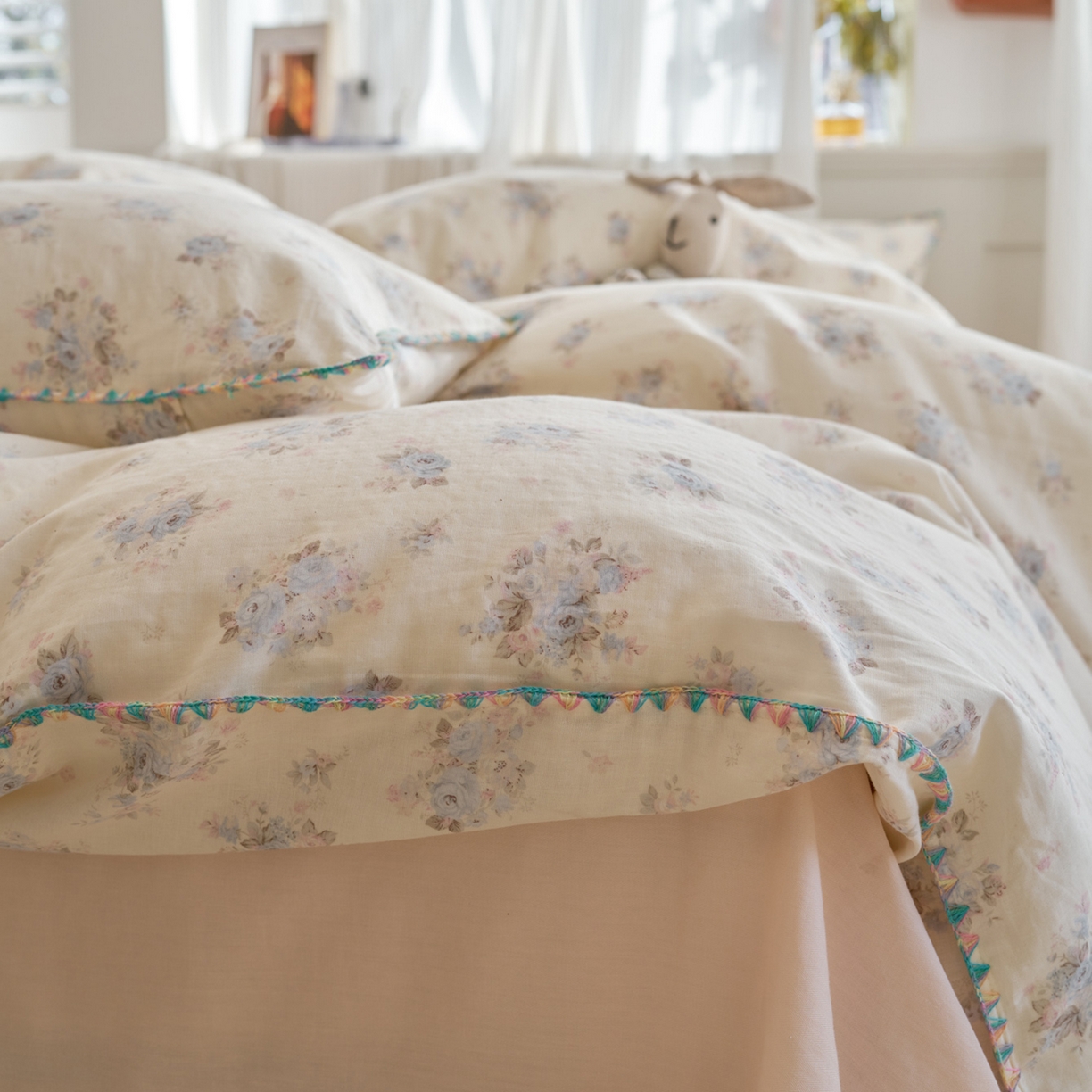 91家纺网 家纺一手货源 找家纺 洋铭区（原狠狠爱） 2026新款春季全棉彩边双层纱四件套 兰花香