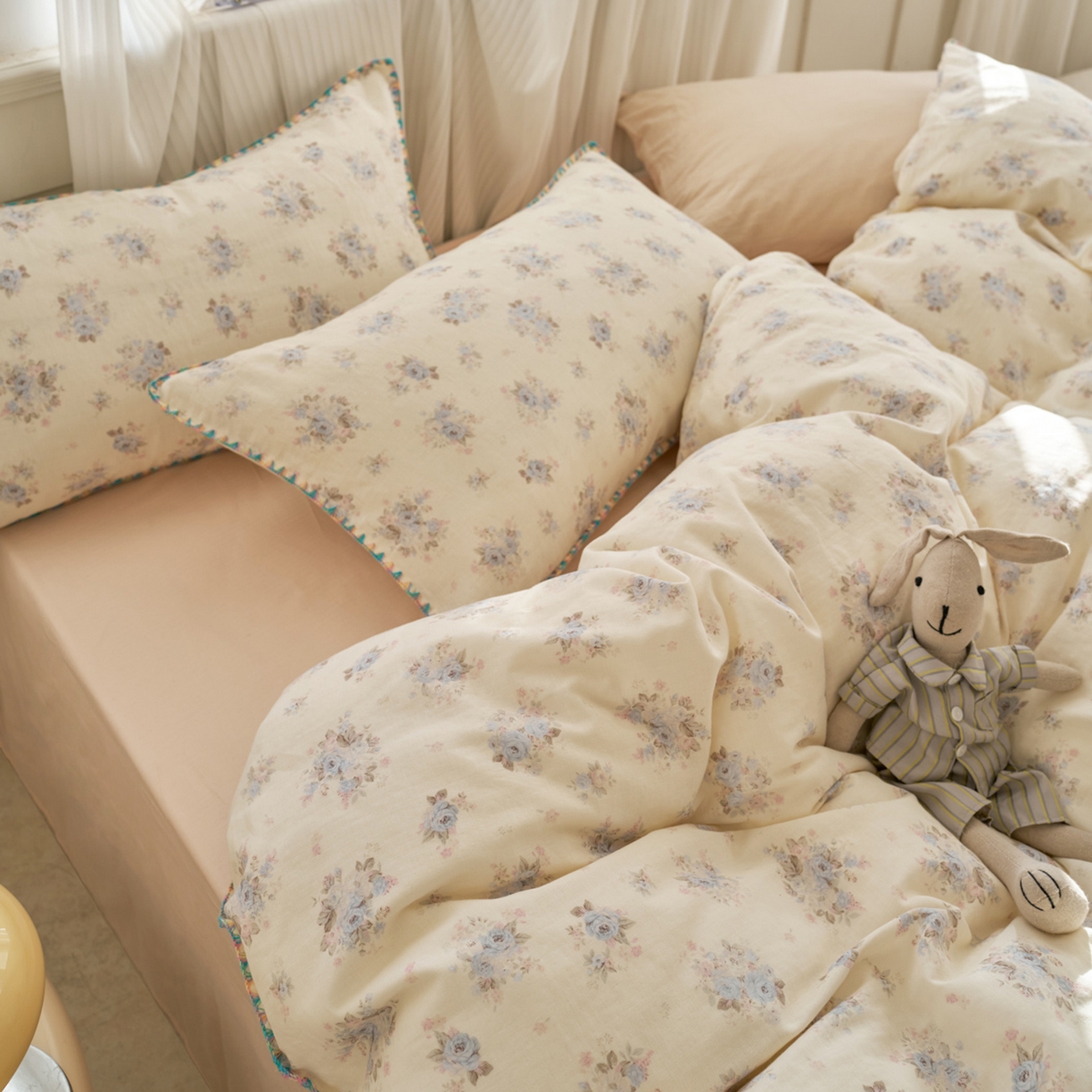 91家纺网 家纺一手货源 找家纺 洋铭区（原狠狠爱） 2026新款春季全棉彩边双层纱四件套 兰花香