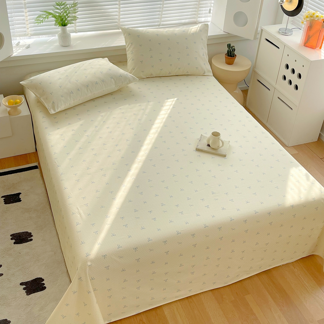 91家纺网 家纺一手货源 找家纺 爱彼家纺 2026年新款全棉老粗布加厚加密高克重凉席席子；单床单花型更好卖，床单三件套 蝴蝶结