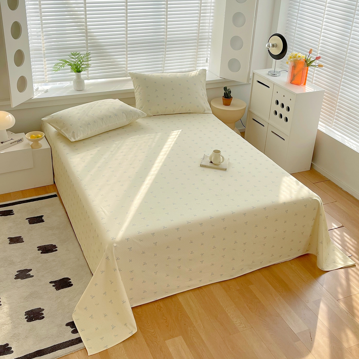 91家纺网 家纺一手货源 找家纺 爱彼家纺 2026年新款全棉老粗布加厚加密高克重凉席席子；单床单花型更好卖，床单三件套 蝴蝶结