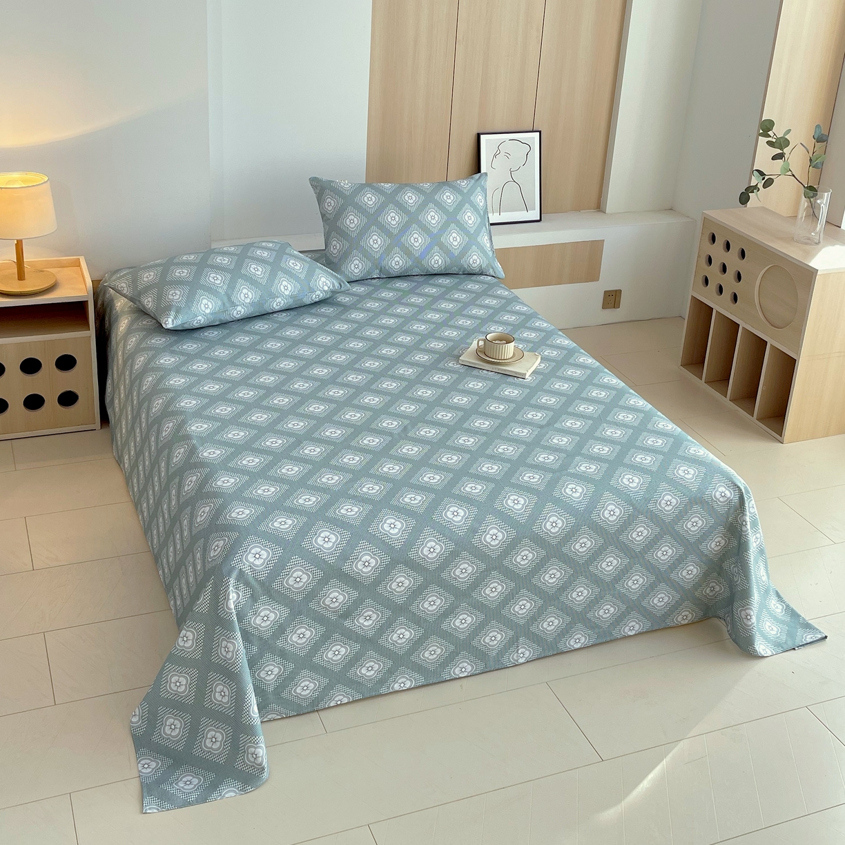 91家纺网 家纺一手货源 找家纺 爱彼家纺 2026年新款全棉老粗布加厚加密高克重凉席席子；单床单花型更好卖，床单三件套 回字格