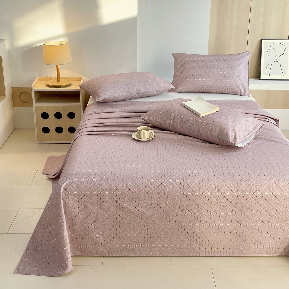 91家纺网 家纺一手货源 找家纺 爱彼家纺 2026年新款全棉老粗布加厚加密高克重凉席席子；单床单花型更好卖，床单三件套 苪贝卡