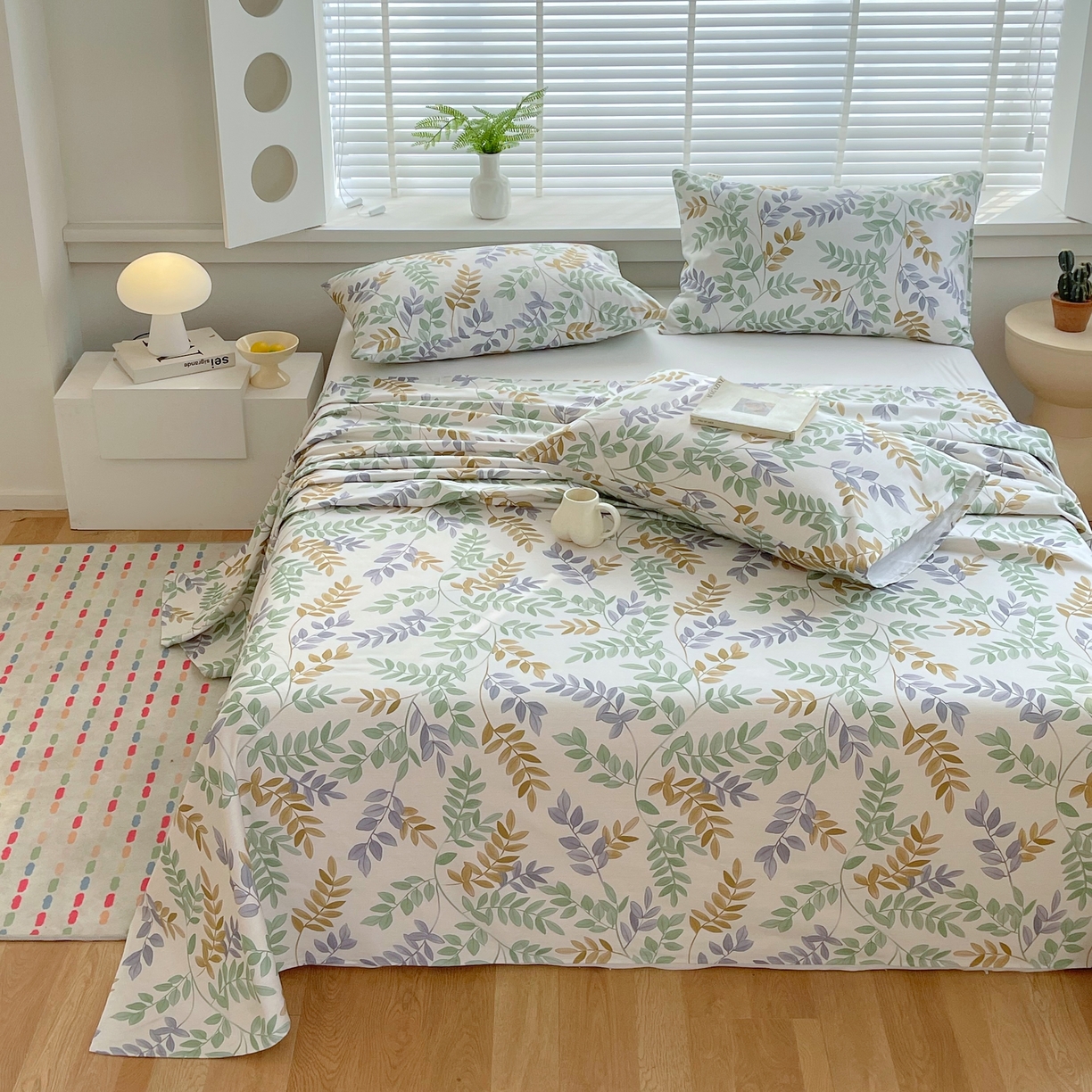 91家纺网 家纺一手货源 找家纺 爱彼家纺 2026年新款全棉老粗布加厚加密高克重凉席席子；单床单花型更好卖，床单三件套 绿风铃