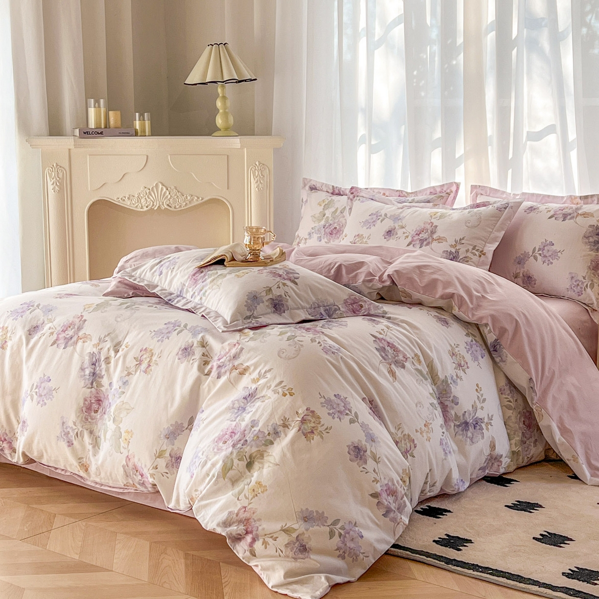 91家纺网 家纺一手货源 找家纺 典曼家纺 2026新款纯棉花卉系列全棉印花四件套 嘉卉-紫