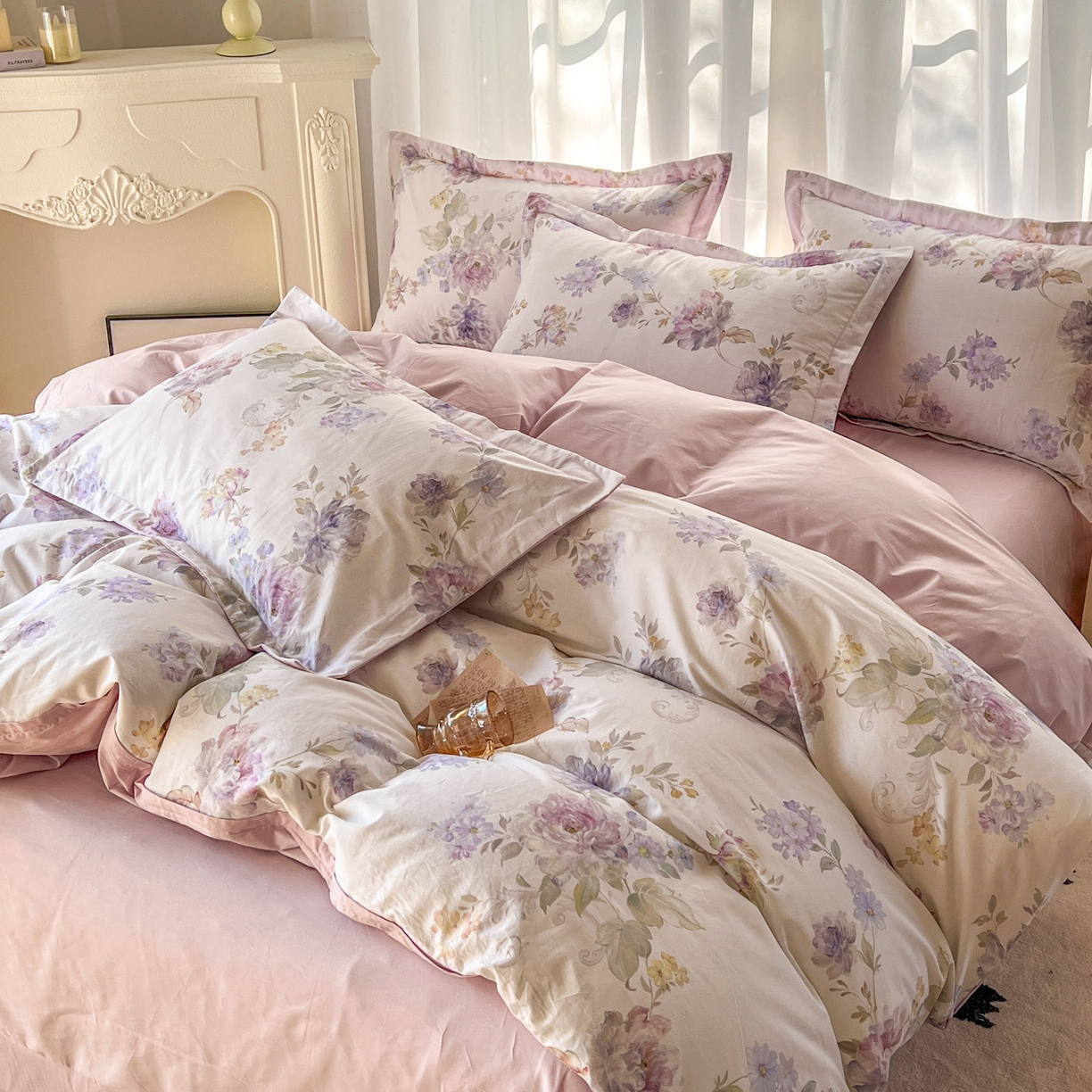 91家纺网 家纺一手货源 找家纺 典曼家纺 2026新款纯棉花卉系列全棉印花四件套 嘉卉-紫