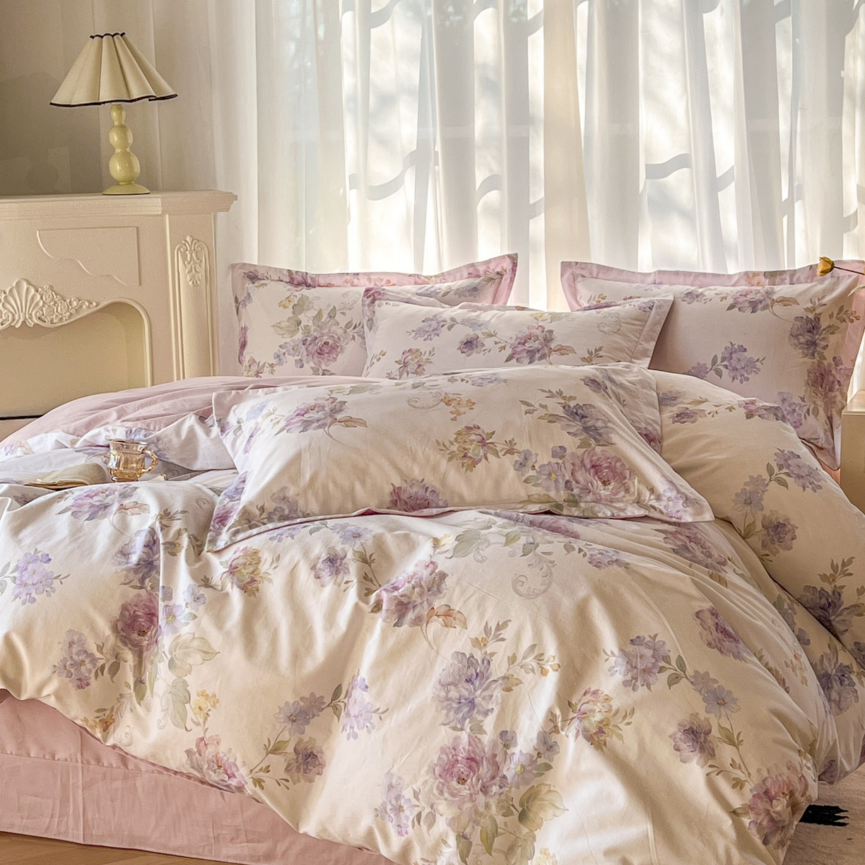 91家纺网 家纺一手货源 找家纺 典曼家纺 2026新款纯棉花卉系列全棉印花四件套 嘉卉-紫