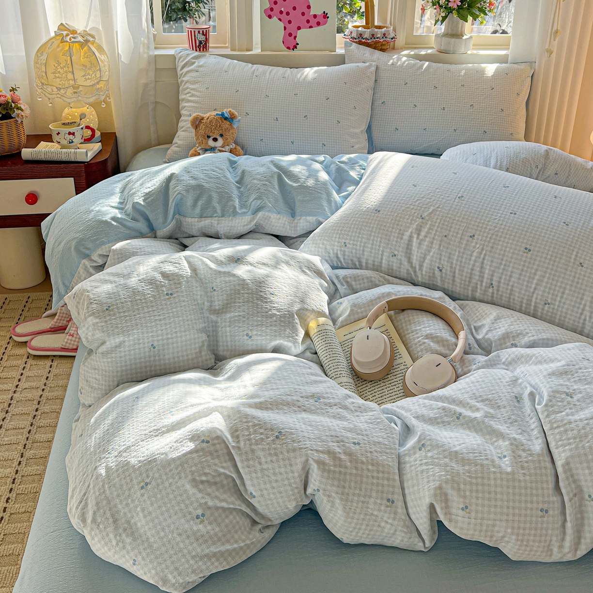 91家纺网 家纺一手货源 找家纺 （总）水木坊 2026春夏新款云感双层纱可爱系列四件套