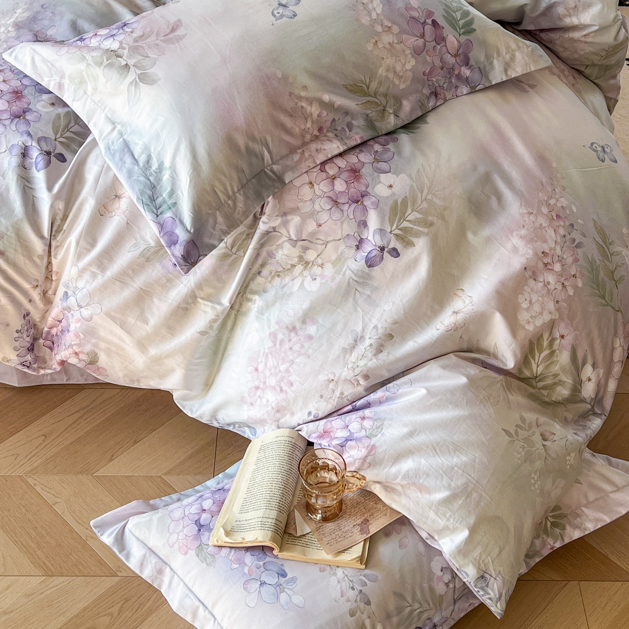 91家纺网 家纺一手货源 找家纺 典曼家纺 2026新款纯棉花卉系列全棉印花四件套 风铃-紫