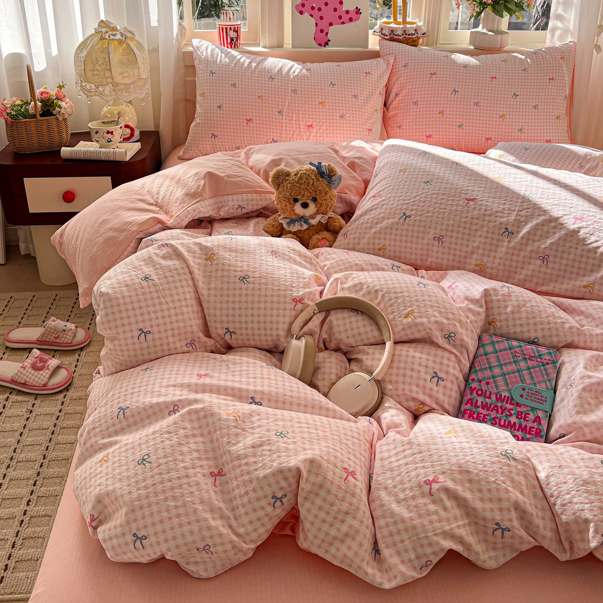 91家纺网 家纺一手货源 找家纺 （总）水木坊 2026春夏新款云感双层纱可爱系列四件套