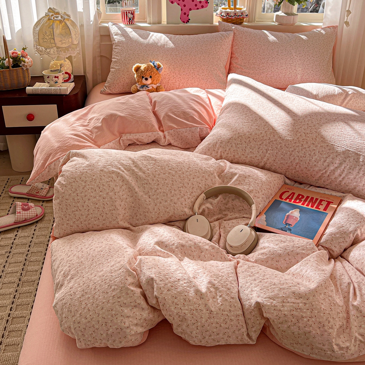 91家纺网 家纺一手货源 找家纺 水木坊 2026春夏新款云感双层纱可爱系列四件套 一束月色