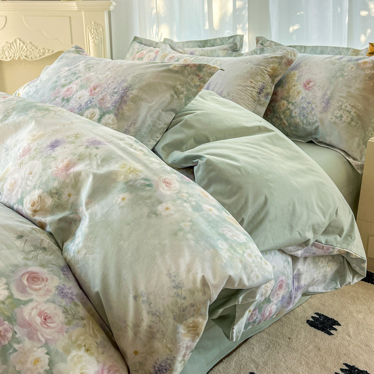 91家纺网 家纺一手货源 找家纺 典曼家纺 2026新款纯棉花卉系列全棉印花四件套 花悦容