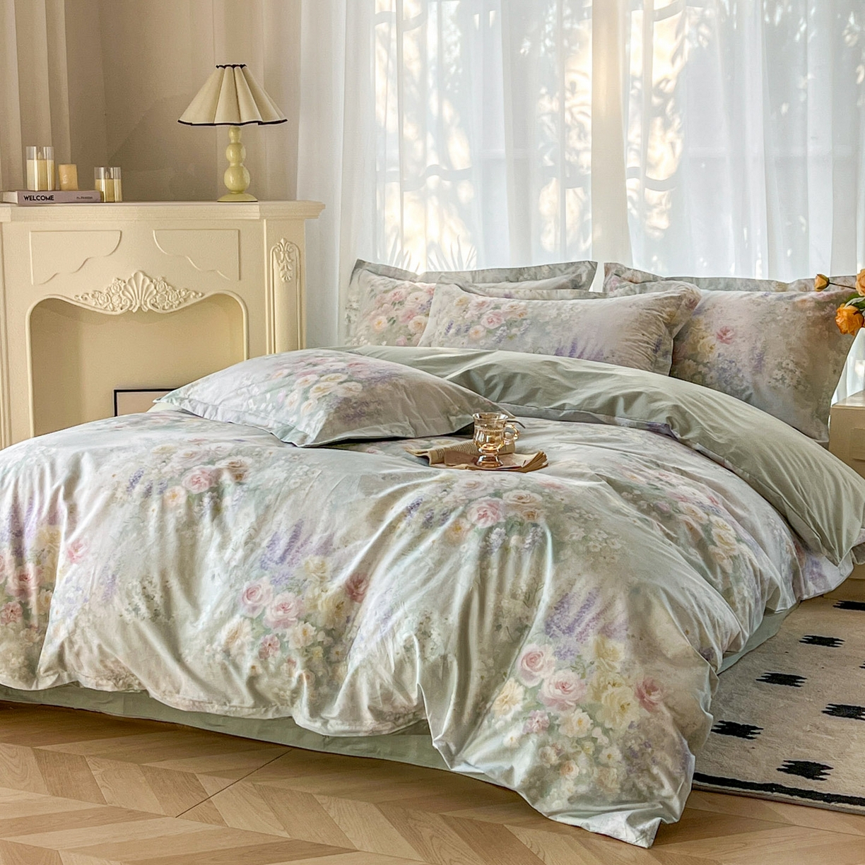 91家纺网 家纺一手货源 找家纺 典曼家纺 2026新款纯棉花卉系列全棉印花四件套 花悦容