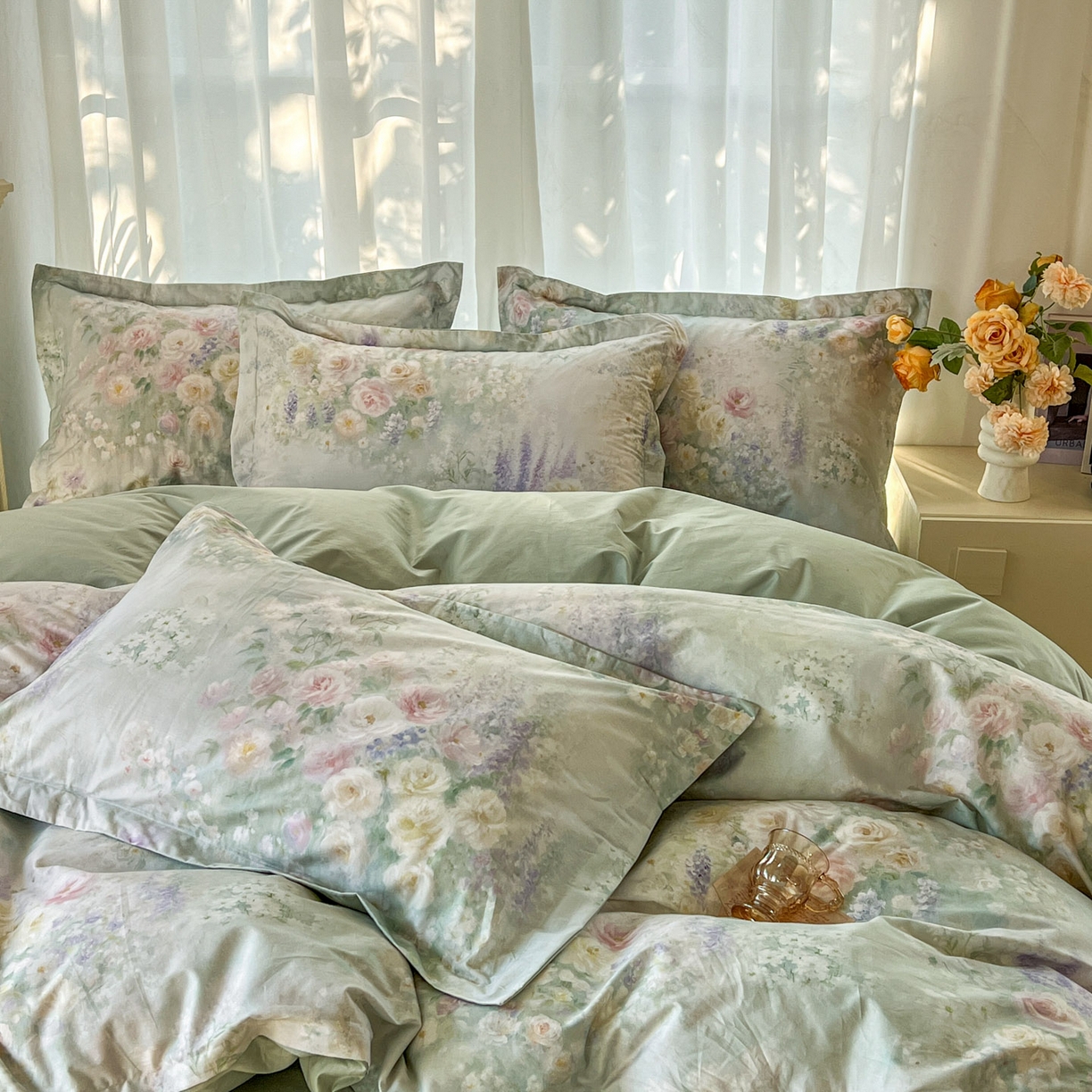 91家纺网 家纺一手货源 找家纺 典曼家纺 2026新款纯棉花卉系列全棉印花四件套 花悦容