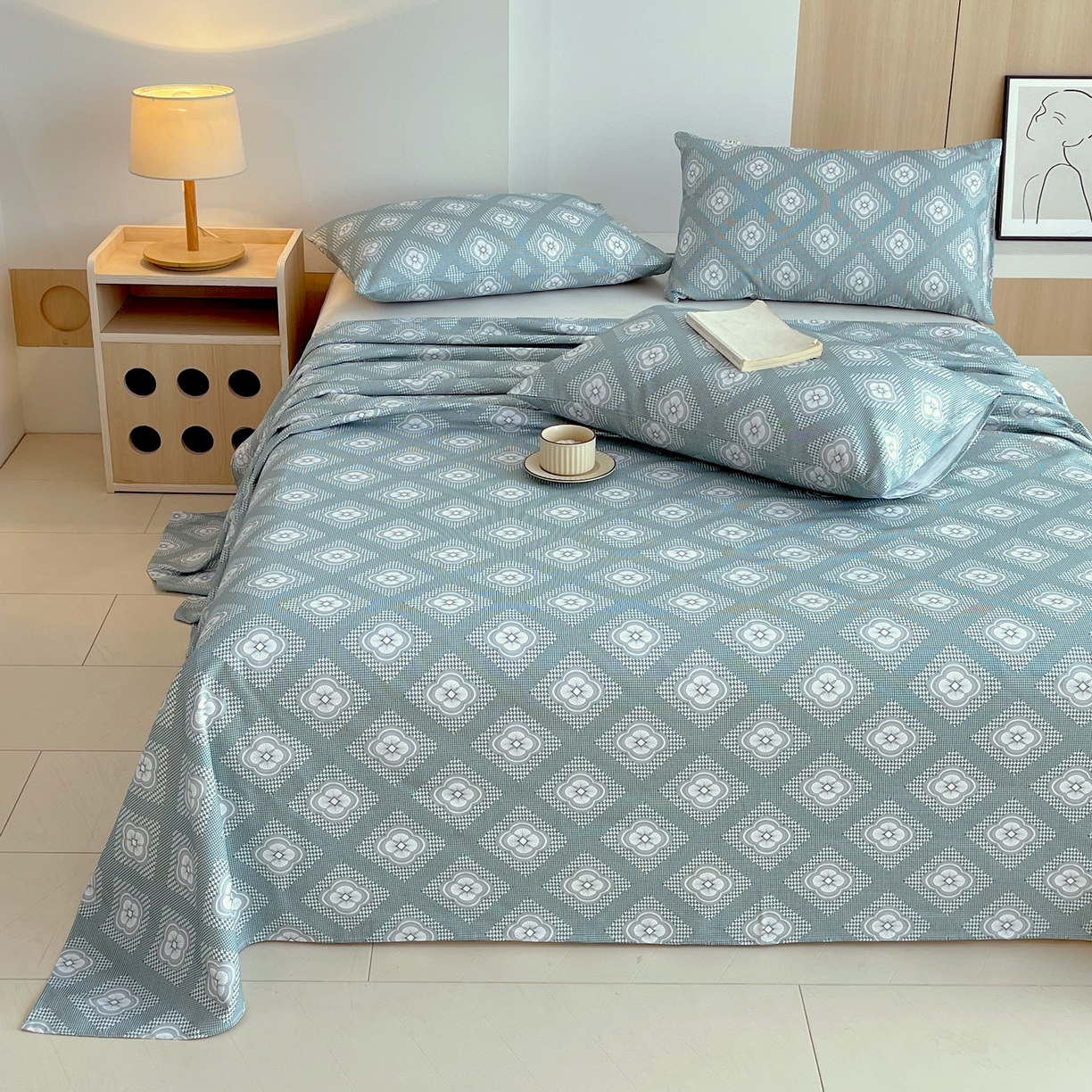 91家纺网 家纺一手货源 找家纺 爱彼家纺 2026年新款全棉老粗布加厚加密高克重凉席席子；单床单花型更好卖，床单三件套 回字格