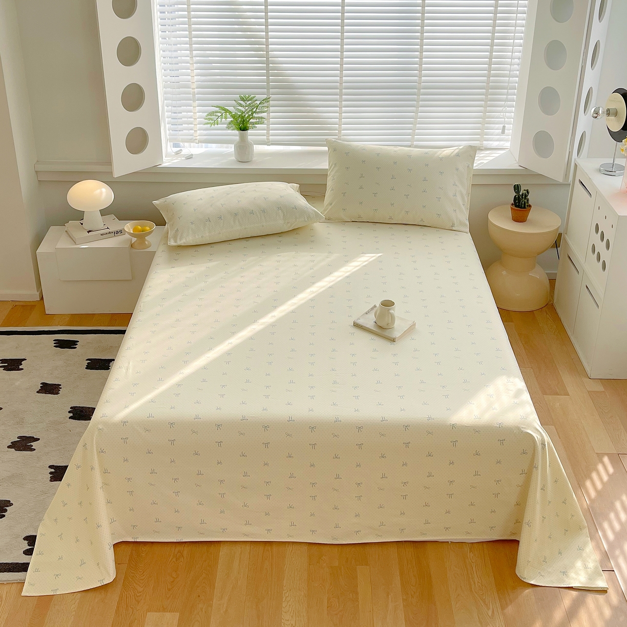 91家纺网 家纺一手货源 找家纺 爱彼家纺 2026年新款全棉老粗布加厚加密高克重凉席席子；单床单花型更好卖，床单三件套 蝴蝶结