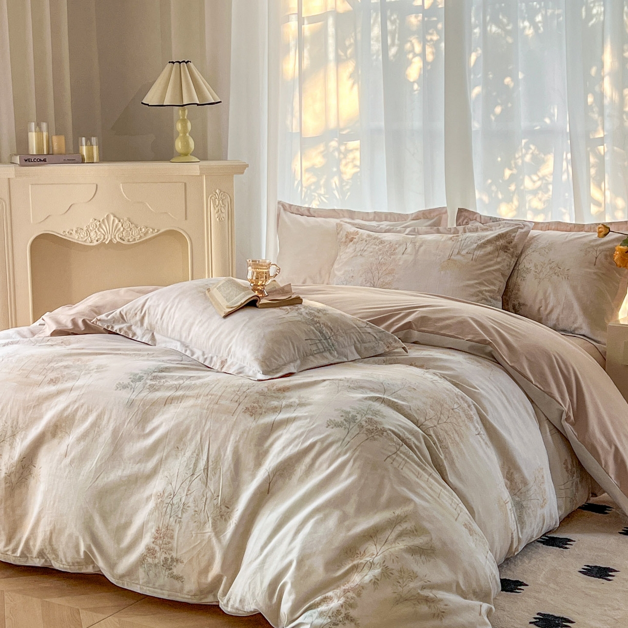 91家纺网 家纺一手货源 找家纺 典曼家纺 2026新款纯棉花卉系列全棉印花四件套 沐霖-桔