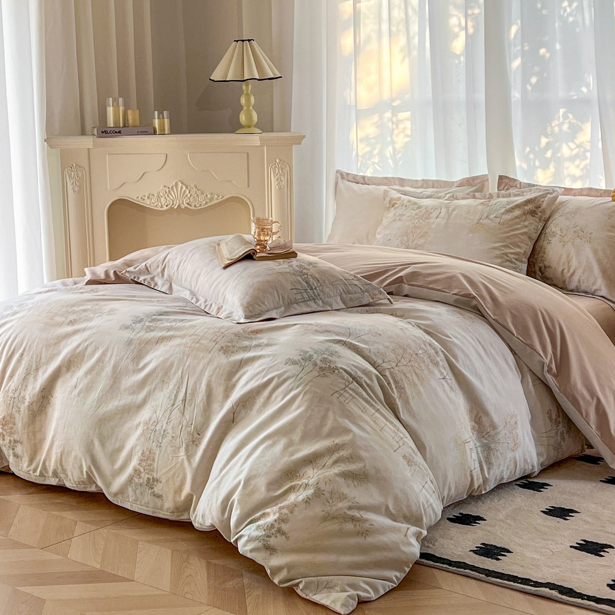 91家纺网 家纺一手货源 找家纺 典曼家纺 2026新款纯棉花卉系列全棉印花四件套 沐霖-桔