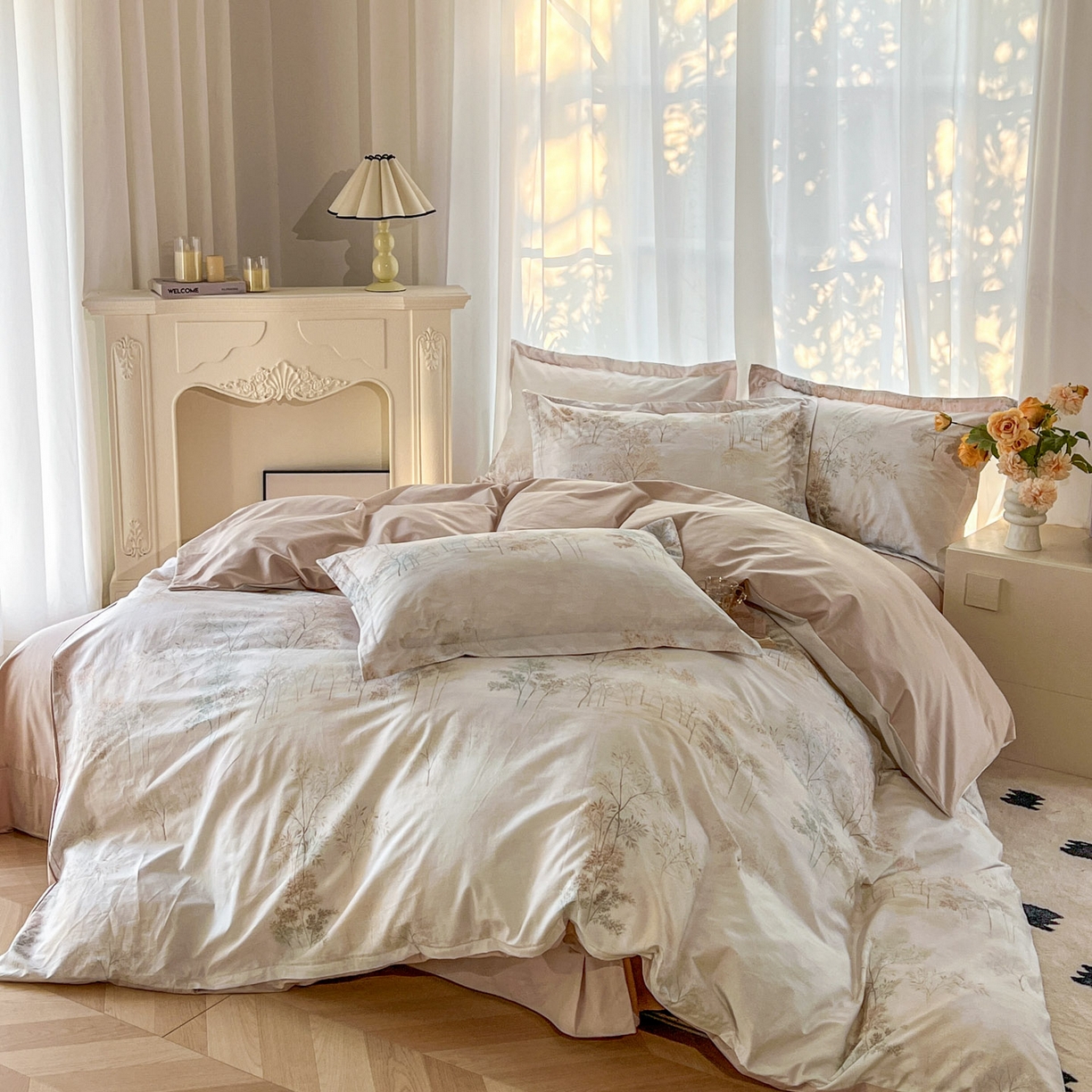 91家纺网 家纺一手货源 找家纺 典曼家纺 2026新款纯棉花卉系列全棉印花四件套 沐霖-桔